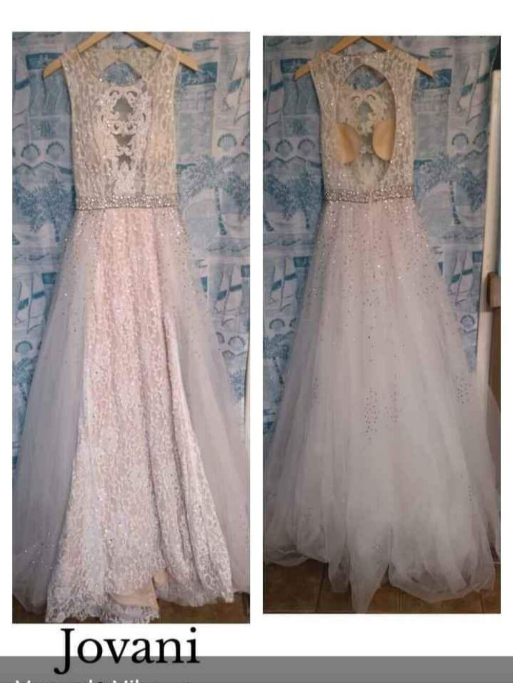 Jovani Beaded Lace & Tulle Evening Gown - Nude/Ivory